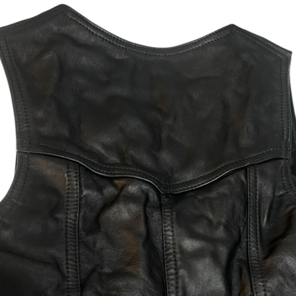 All American Rider Black Faux Leather Biker Button Motorcycle Pockets Vest Sz M